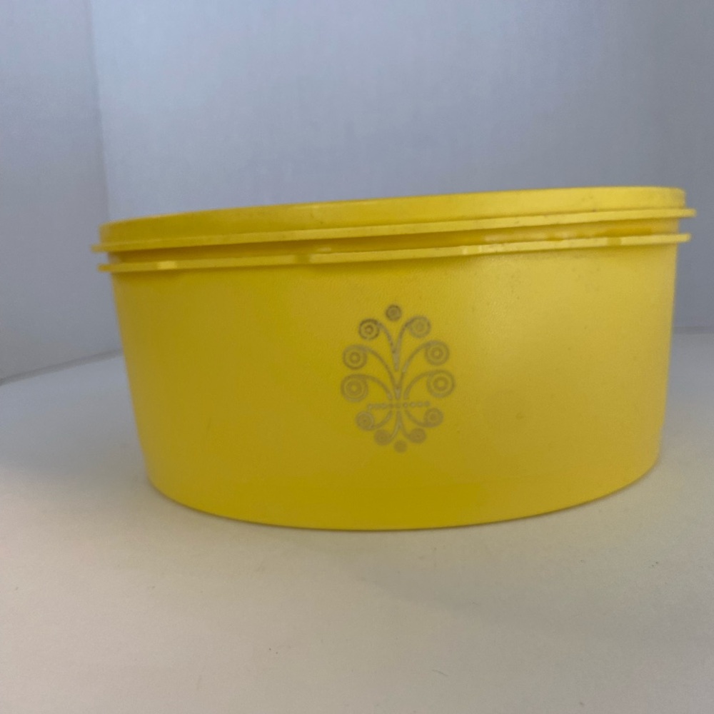 Yellow Tupperware Container with Floral Accent Vintage 1970’s